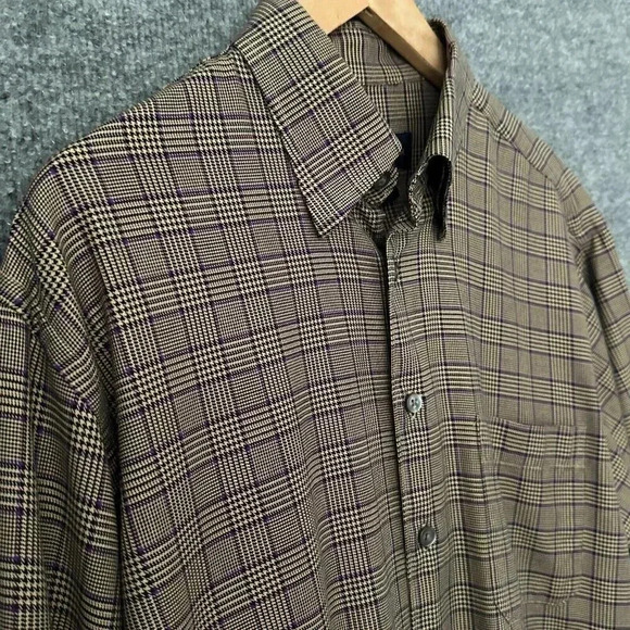 Scott Barber Shirt Mens Large Brown Plaid Long Sleeve Casual Office Button Front - Picture 5 of 12